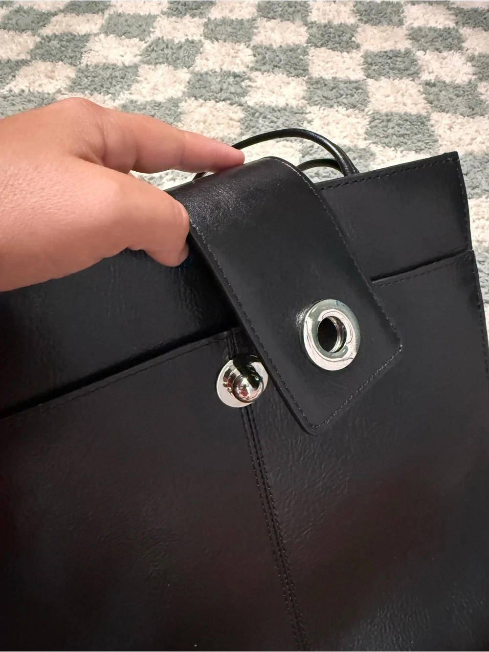 Pelle Studio Black Leather Shoulder Structured Tote Bag Sleek City Silver Clasp
